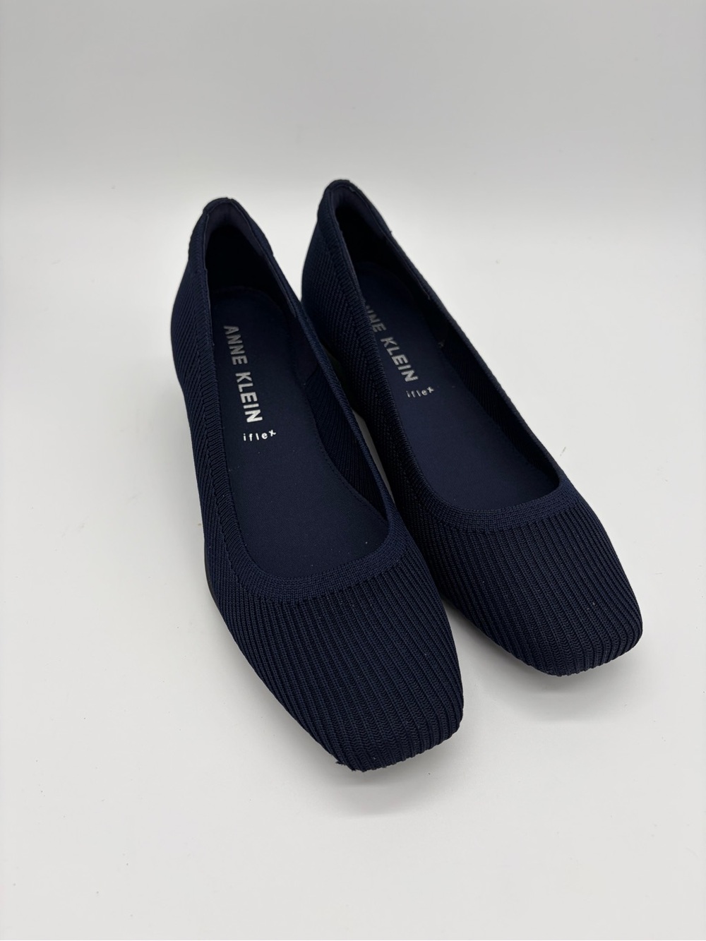 Anne Klein Wisher 2 Knit Wedge Pumps Navy Blue 8M New with Box